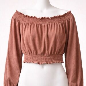 H&M Rusty Rose Off-Shoulder Smocked Crop Top